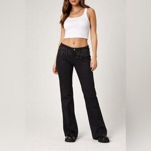 Y2K Express Studded Low Rise Stretch Flare Pants Black Size 7/8 Made in Italy
